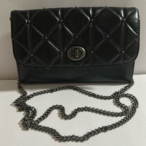 COACH CHAIN CROSSBODY WITH QUILTING BLACK , LEATHER VINTAGE WALLET F23816